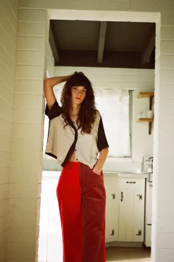 New BRIXTON Margo Corduroy Trousers - Red and Pink