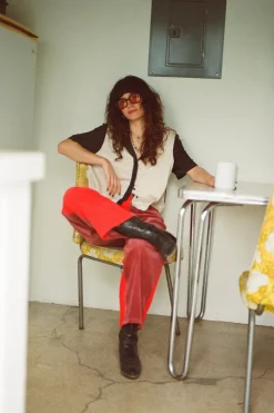 New BRIXTON Margo Corduroy Trousers - Red and Pink