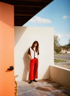 New BRIXTON Margo Corduroy Trousers - Red and Pink
