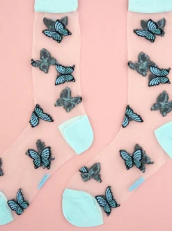 Fashion COUCOU SUZETTE Transparent Blue Butterfly Socks
