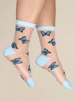 Fashion COUCOU SUZETTE Transparent Blue Butterfly Socks