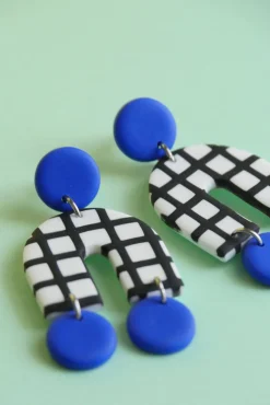 Discount CROCODILE AGILE Arch Earrings - Blue Checks and Pastille
