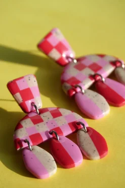 New CROCODILE AGILE Louisette Earrings - Tricolor Checkerboard