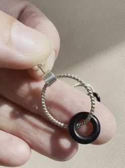 Fashion MAKSYM Twisted Hoop Earrings + Black Onyx - Silver