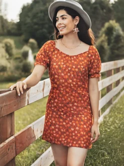 Cheap MEEMOZA Pénélope Dress - Orange Cherry Print