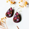 Hot SLOW DAY STUDIOS Burgundy Floral Teardrop Hoop Earrings