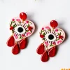 New SLOW DAY STUDIOS Heart and Evil Eye Earrings - Red Glitter