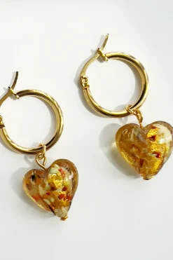 Shop YELLOW DOTS STUDIO Boucles d'oreilles Cœur en Verre Ambré